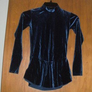 Blue Velvet Velour High collar Long Sleeve Ice Skating Outfit Dress child size M